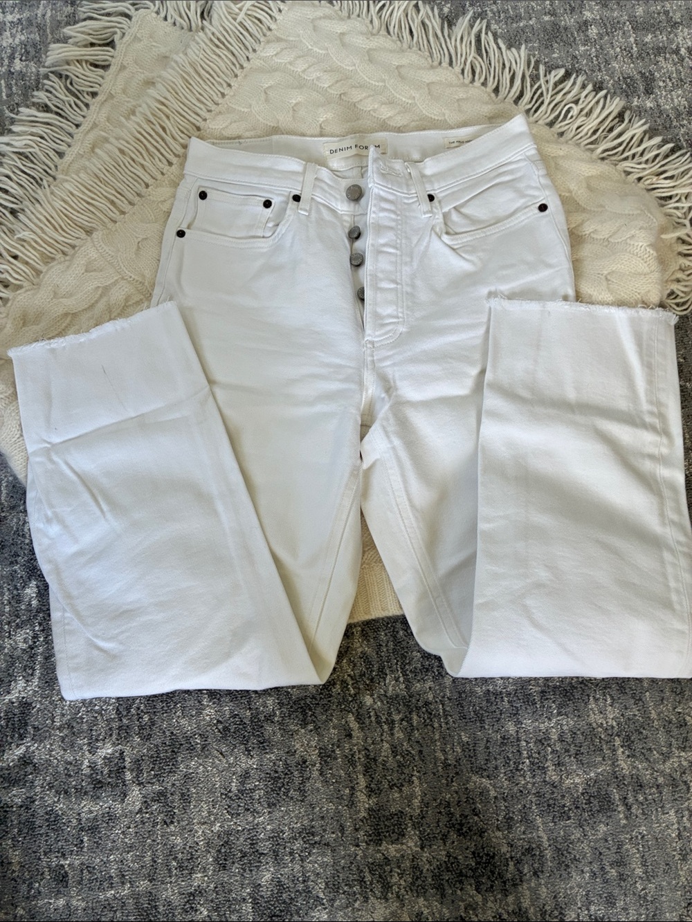 Denim Forum White High-Rise Button-Fly Straight Jeans